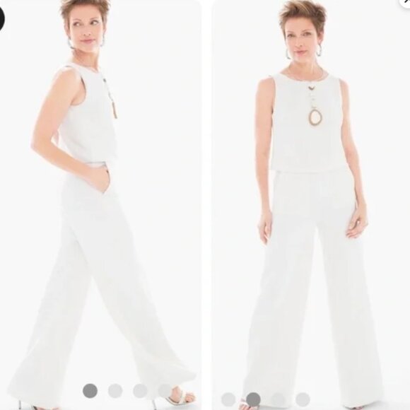 💗Chico's Black Label Cream One-Piece Sleeveless Flared Leg Jumpsuit - Picture 2 of 12